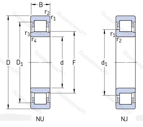 Роликовый цилиндрический подшипник NJ 312 ECP от производителя  SKF