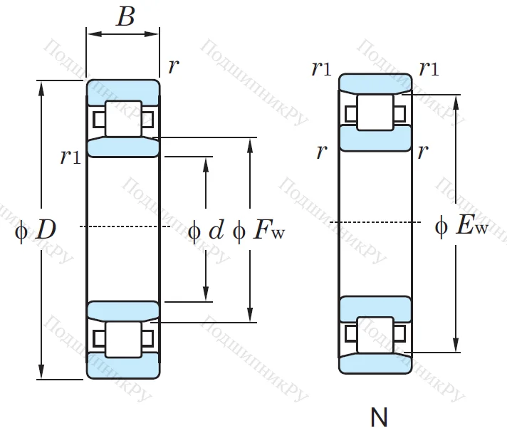 Роликовый цилиндрический подшипник N 309