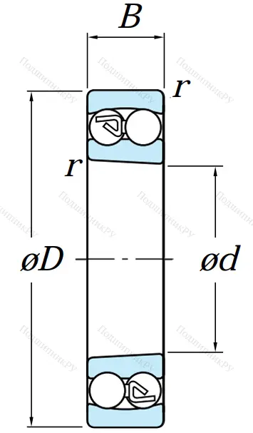 Двухрядный шариковый подшипник 1308 K