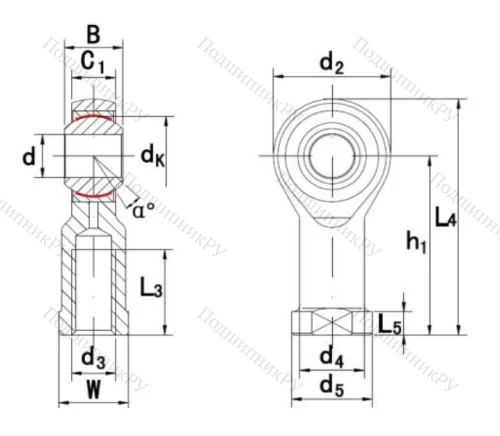 Шарнирная головка с внутренней правой резьбой GIKR 12 PW A в Туле