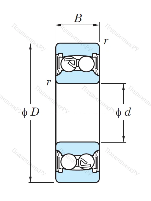 Двухрядный шариковый подшипник 2202 2RS
