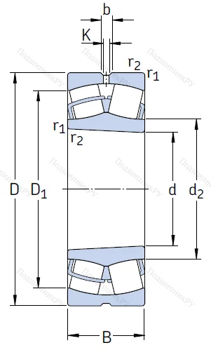 Сферический роликовый подшипник с конической посадкой на вал 22208 EK