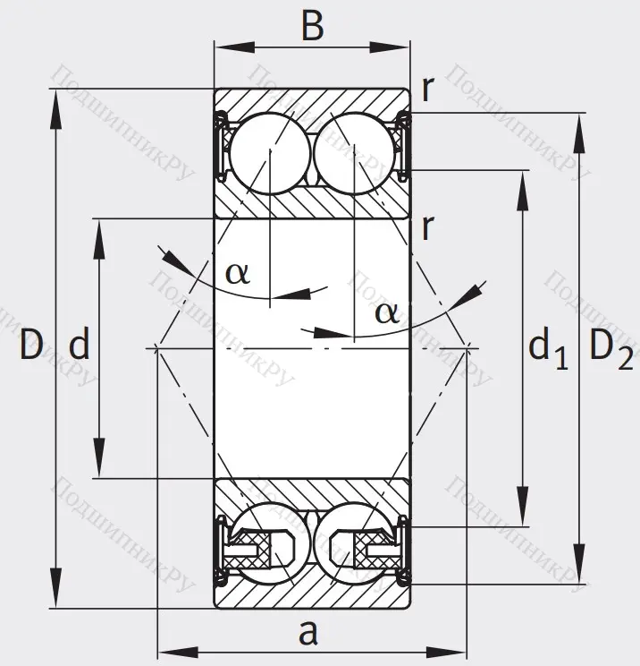 Двухрядный шариковый подшипник 3206 BD XL 2Z TVH