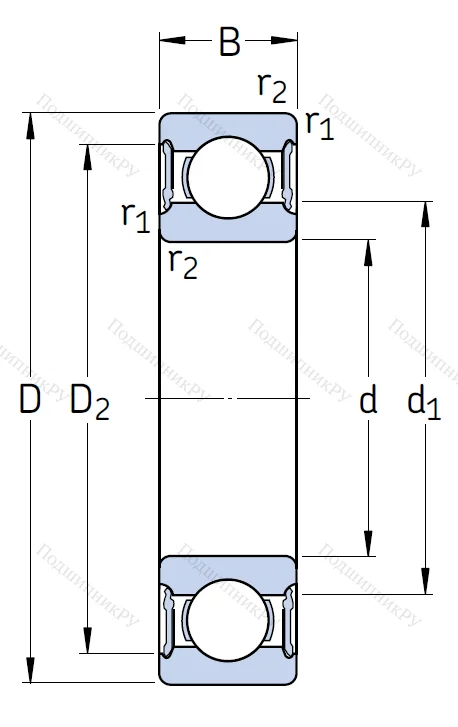 Однорядный шариковый подшипник 6312 2RS 1
