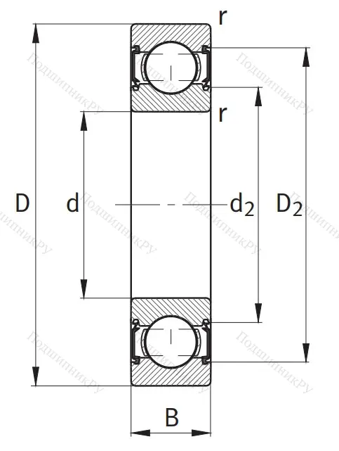 Однорядный шариковый подшипник 6207 C 2HRS