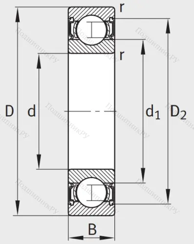 Однорядный шариковый подшипник 6006 2RSR от производителя  FAG