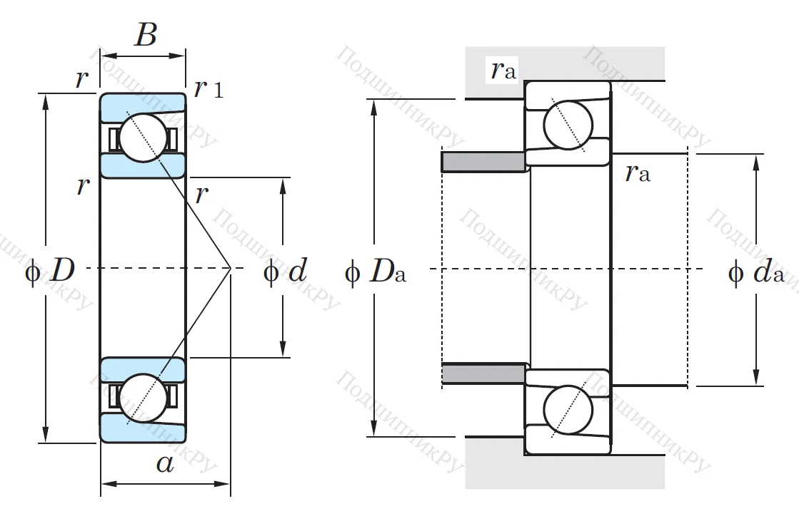 Однорядный шариковый подшипник 7312 BG (66312 ГОСТ)