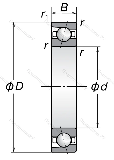 Однорядный шариковый подшипник 7011 A (46111 Л ГОСТ)