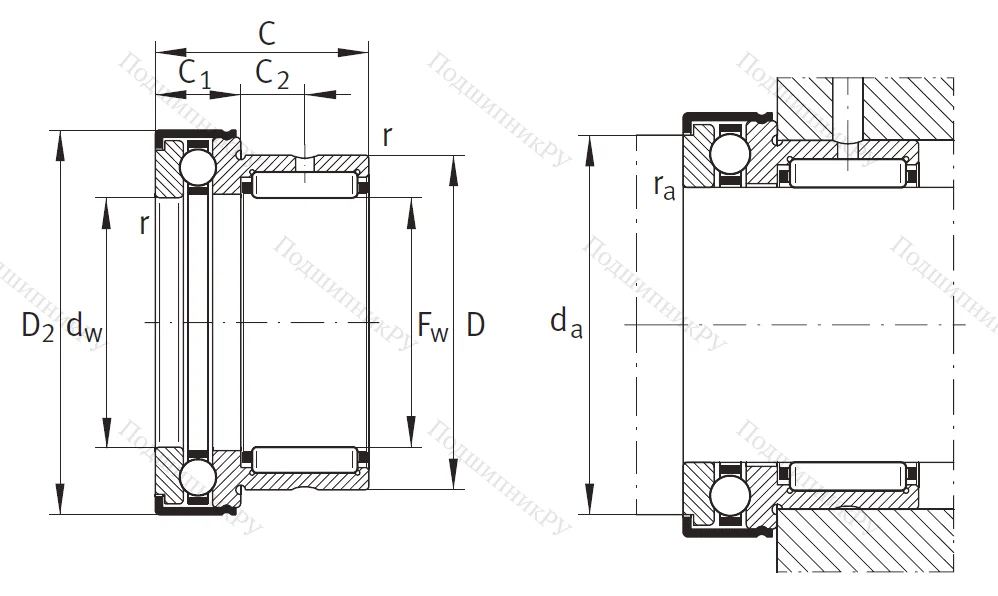 Комбинированный подшипник NKX 30 Z XL от производителя  INA