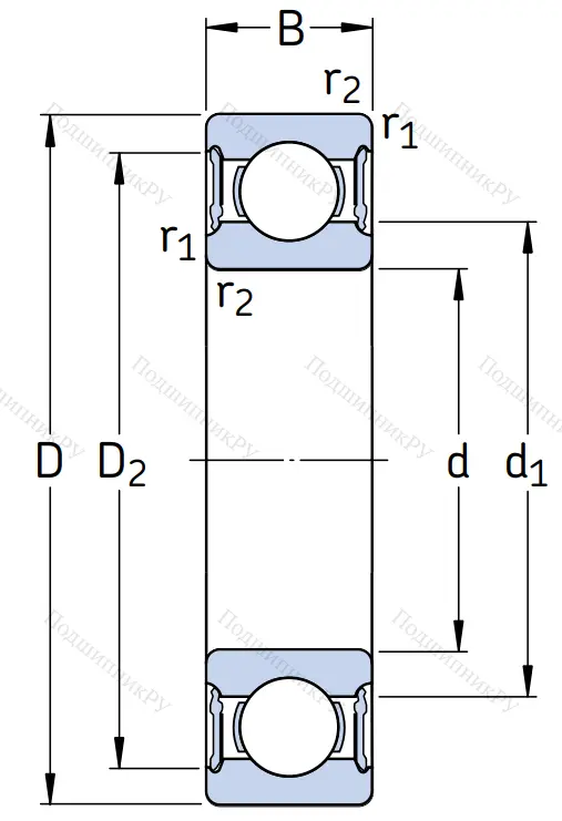 Однорядный шариковый подшипник 6316 2RS 1