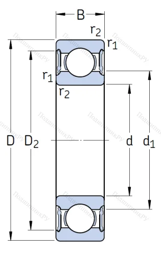 Однорядный шариковый подшипник 63000 2RS 1 от производителя  SKF