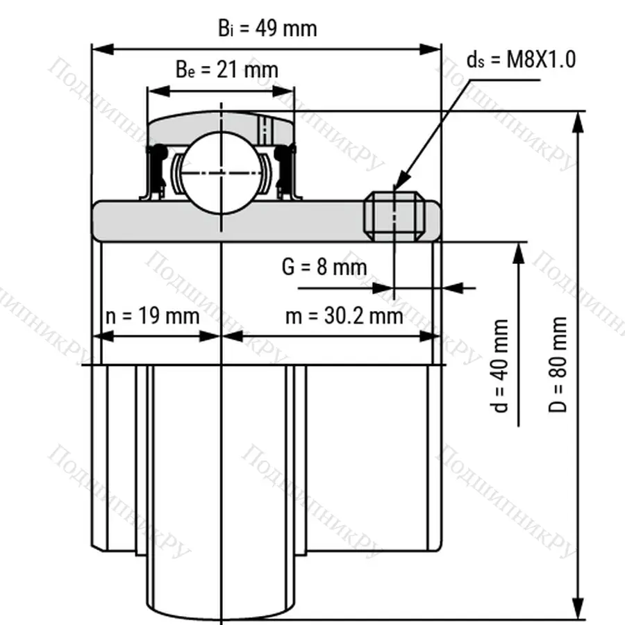 Радиальный шарикоподшипник из нержавеющей стали SS UC 208 - Вал 40мм