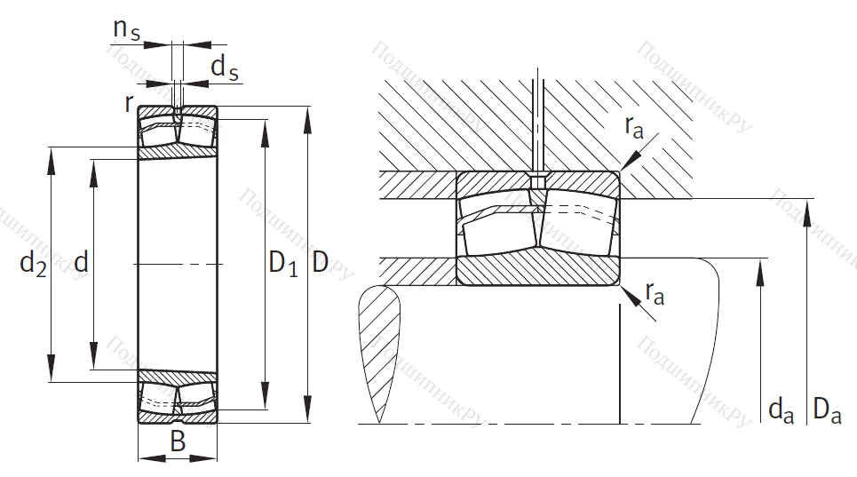 Сферический роликовый подшипник с конической посадкой на вал 22309 E 1K