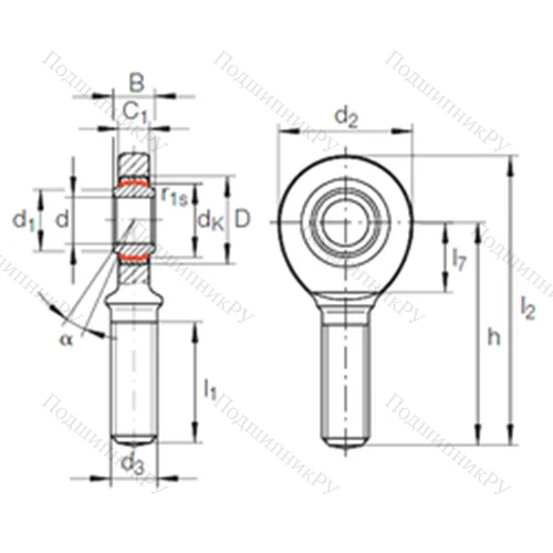 Подшипник скольжения сферический GAR 8 UK от производителя  INA