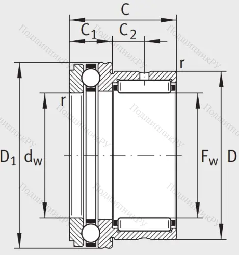 Комбинированный подшипник NKX 10 Z TV XL от производителя  INA