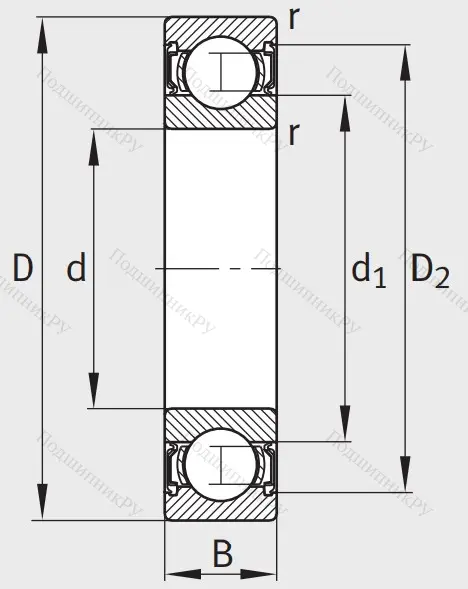 Однорядный шариковый подшипник 62304 A 2RSR