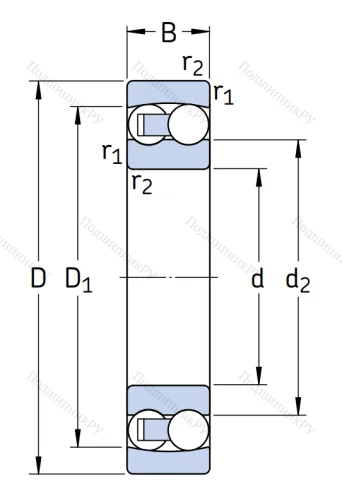 Двухрядный шариковый подшипник 2307 ETN 9 от производителя  SKF